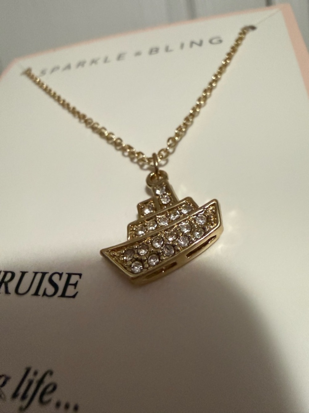 Gold Crystal Boat Pendant Necklace - Women Jewelry - Picture 4 of 6